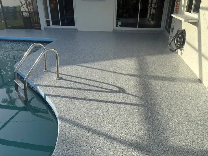 Gray flake coating on a pool deck in Fort Lauderdale, FL