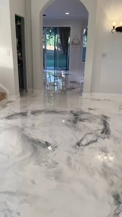 White marble metallic epoxy floor inside a home in Fort Lauderdale, FL